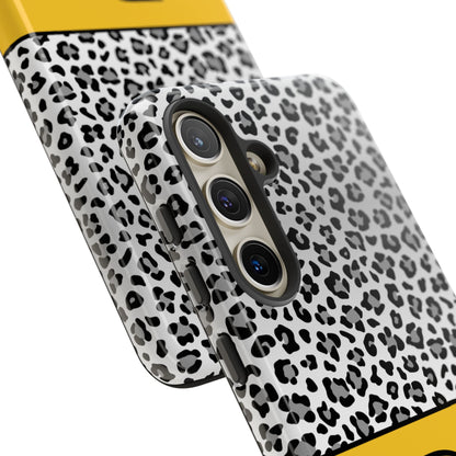 Gray Leopard Print and Yellow Personalized Name Phone Case - for iPhone, Samsung, and Google Phones