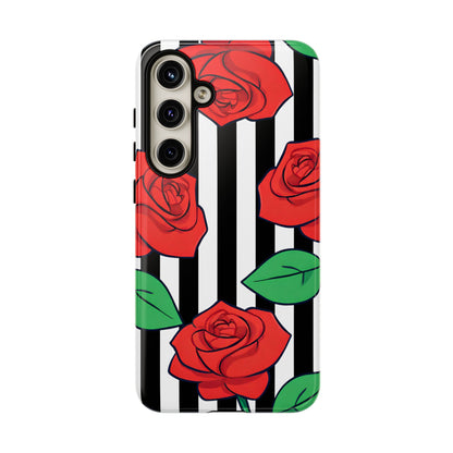 Stripes and Roses Phone Case - for Apple, Samsung, and Google Phones