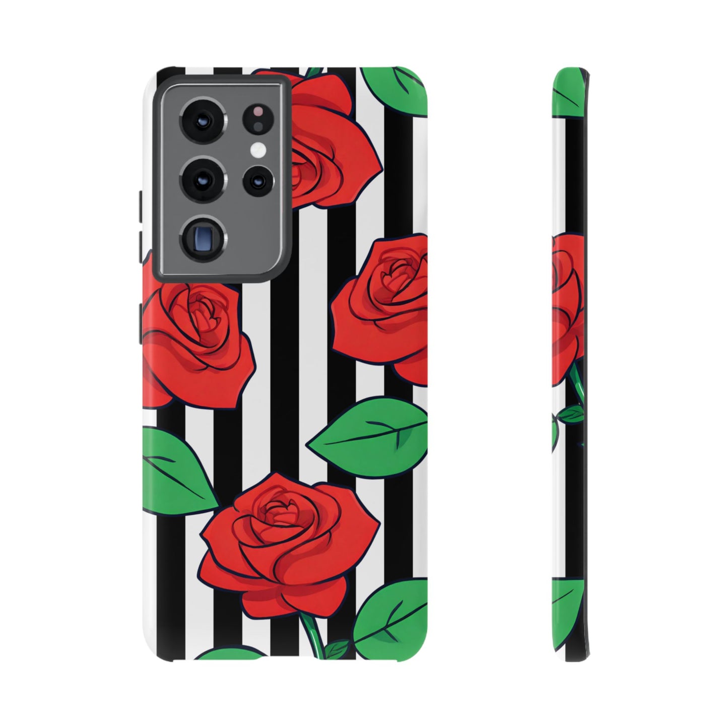 Stripes and Roses Phone Case - for Apple, Samsung, and Google Phones