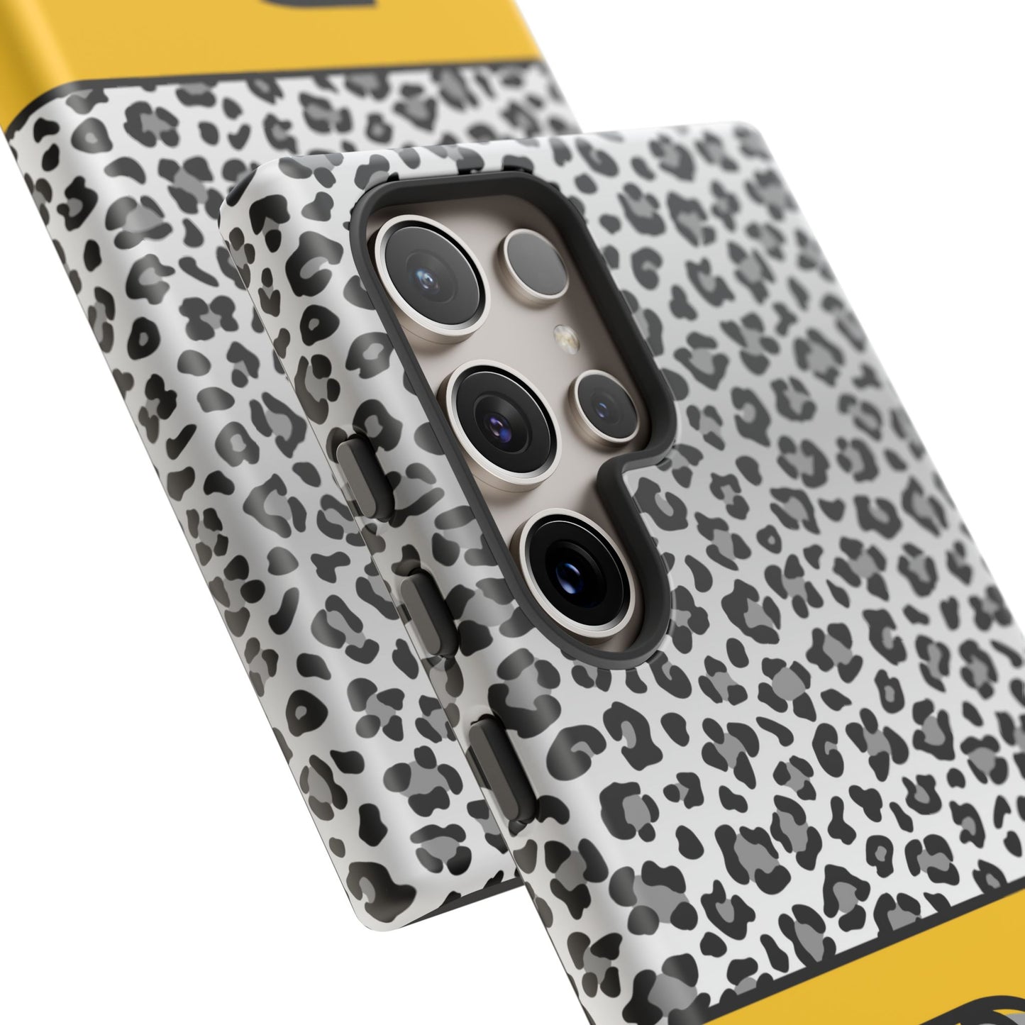 Gray Leopard Print and Yellow Personalized Name Phone Case - for iPhone, Samsung, and Google Phones