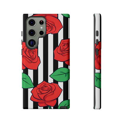 Stripes and Roses Phone Case - for Apple, Samsung, and Google Phones