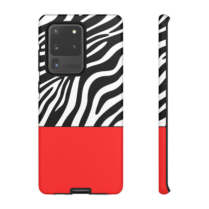 Zebra Print with Red Color Block Phone Case - for Apple, Samsung, and Google Phones