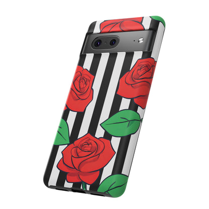 Stripes and Roses Phone Case - for Apple, Samsung, and Google Phones