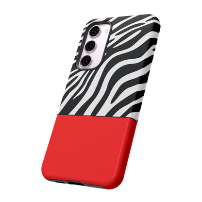 Zebra Print with Red Color Block Phone Case - for Apple, Samsung, and Google Phones