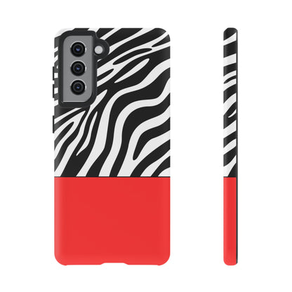 Zebra Print with Red Color Block Phone Case - for Apple, Samsung, and Google Phones