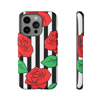 Stripes and Roses Phone Case - for Apple, Samsung, and Google Phones