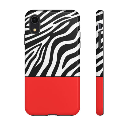 Zebra Print with Red Color Block Phone Case - for Apple, Samsung, and Google Phones