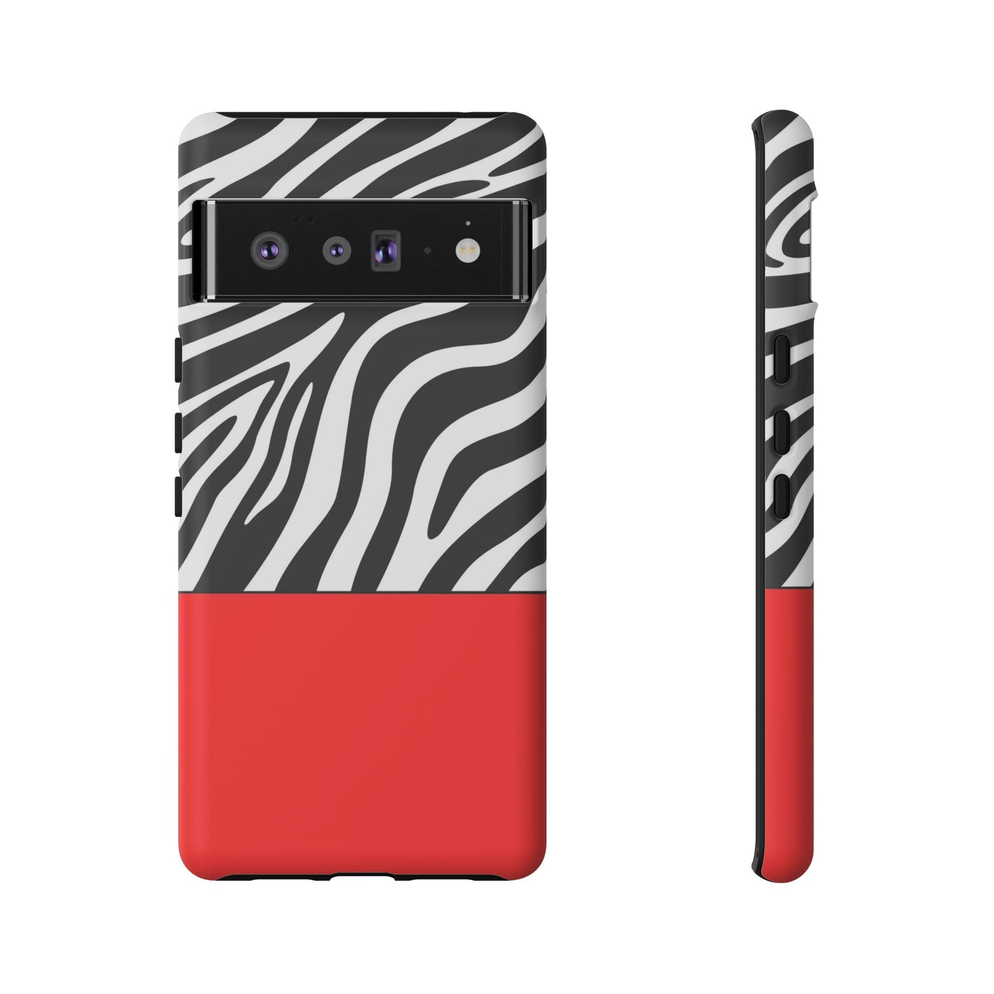 Zebra Print with Red Color Block Phone Case - for Apple, Samsung, and Google Phones