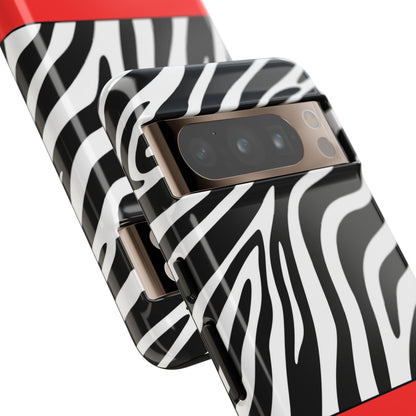 Zebra Print with Red Color Block Phone Case - for Apple, Samsung, and Google Phones