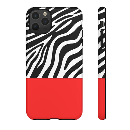 Zebra Print with Red Color Block Phone Case - for Apple, Samsung, and Google Phones