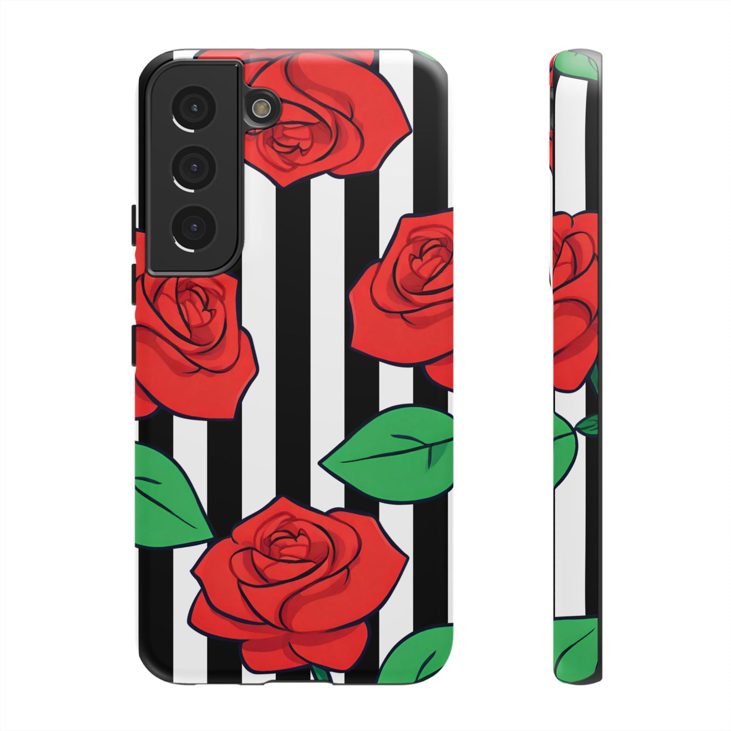 Stripes and Roses Phone Case - for Apple, Samsung, and Google Phones