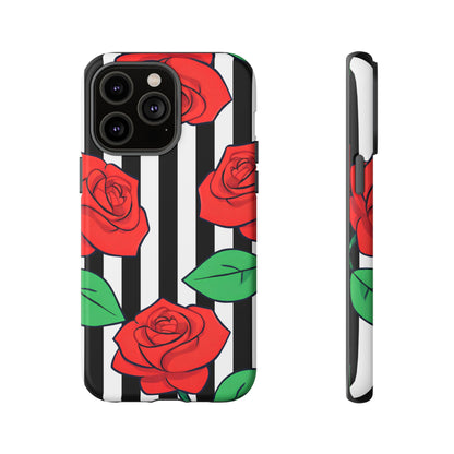 Stripes and Roses Phone Case - for Apple, Samsung, and Google Phones