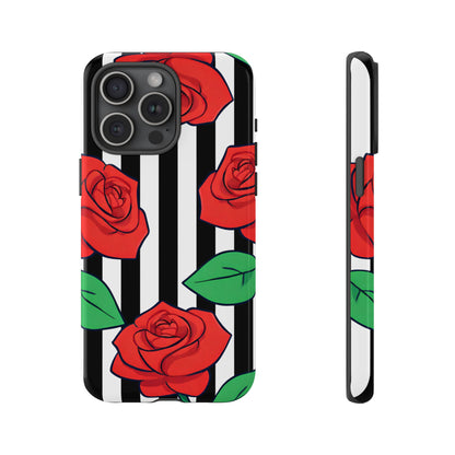 Stripes and Roses Phone Case - for Apple, Samsung, and Google Phones