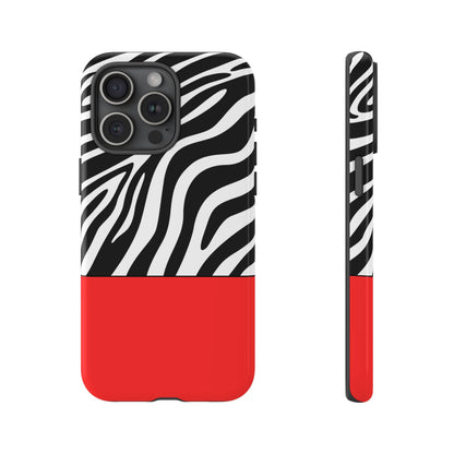 Zebra Print with Red Color Block Phone Case - for Apple, Samsung, and Google Phones