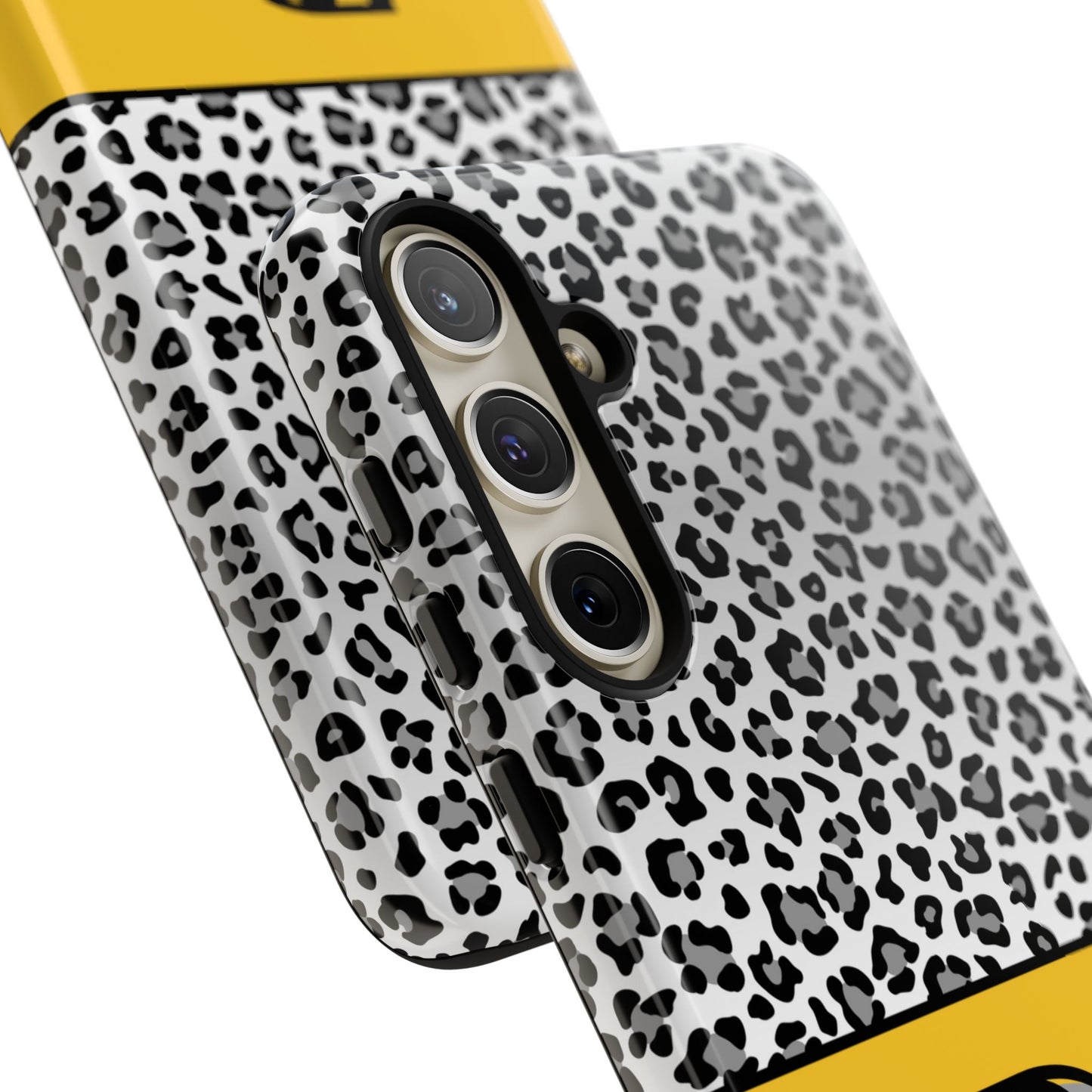 Gray Leopard Print and Yellow Personalized Name Phone Case - for iPhone, Samsung, and Google Phones