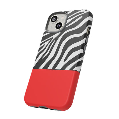 Zebra Print with Red Color Block Phone Case - for Apple, Samsung, and Google Phones