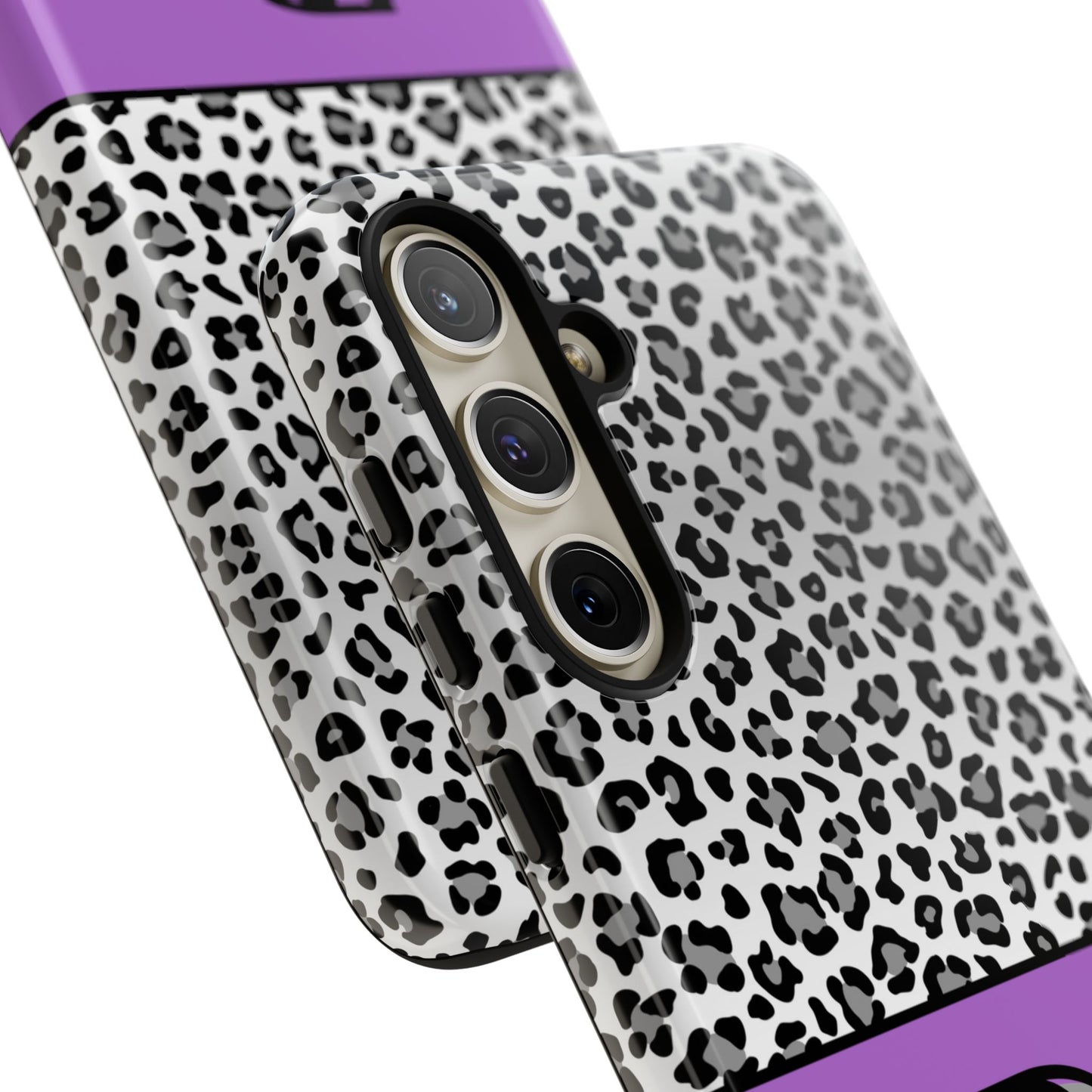 Gray Leopard Print and Purple Personalized Name Phone Case - for iPhone, Samsung, and Google Phones