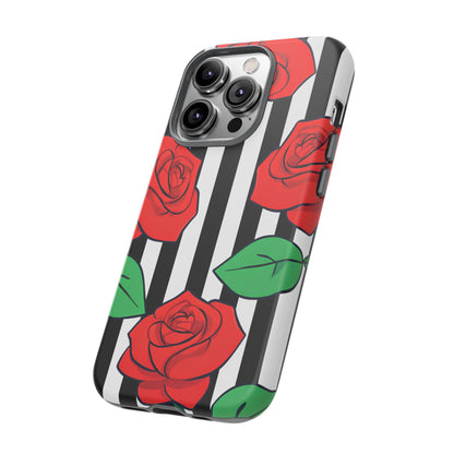 Stripes and Roses Phone Case - for Apple, Samsung, and Google Phones